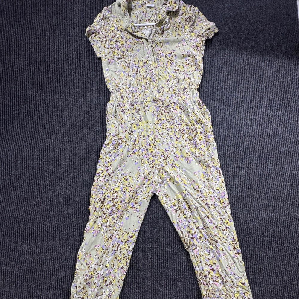 LASCANA Jumpsuit Womens S Green Floral Button Front Elastic Waist Short Sleeve